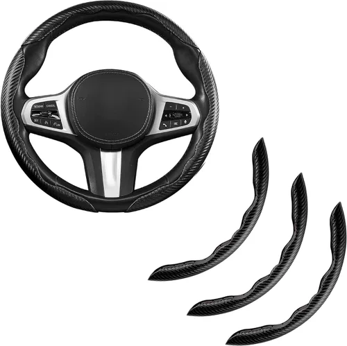 Vista 9 de Fundas de volante de fibra de carbono de 3 piezas con clip para volante (negro)