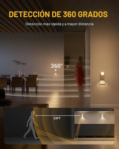 Vista 2 de Lyridz - Luz nocturna LED enchufable con sensor de movimiento de 360°, luces nocturnas regulables de 1 a 150 lúmenes para interiores para baño