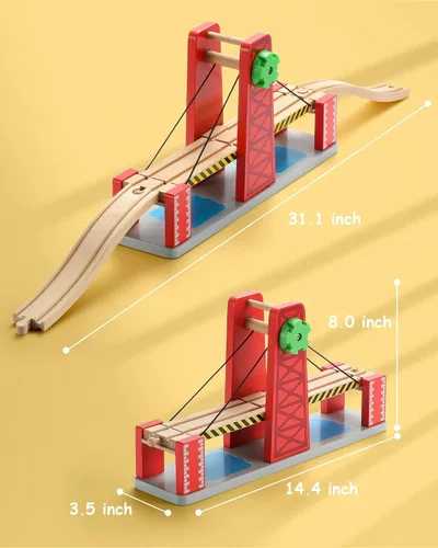 Vista 4 de SainSmart Jr. Juego de accesorios de tren de madera, juego de puente elevador, compatible con Brio, Thomas, Melissa y Doug