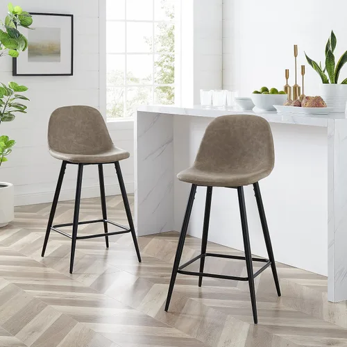 Vista 6 de Crosley Furniture Weston - Juego de 2 taburetes de bar tapizados con altura de mostrador, color marrón desgastado/negro mate
