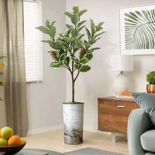 Vista 14 de Árbol artificial en macetero con efecto de granito moderno, palmera tropical areca artificial de seda para decoración del hogar en interiores