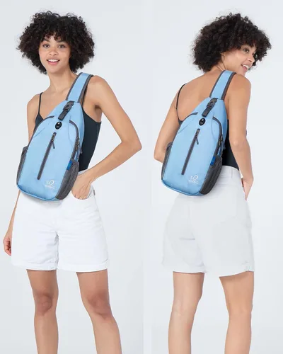 Vista 26 de Waterfly - Mochila cruzada tipo bandolera para viajes y caminatas, bolsa de pecho, Gris, talla única