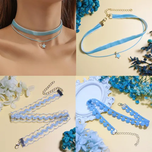 Vista 3 de Nova&Aria Chokers Set For Women Heart Choker Necklaces Flower Pendant Velvet Cute Pink Turquoise Blue White Black Choker Necklace Christmas Colorful