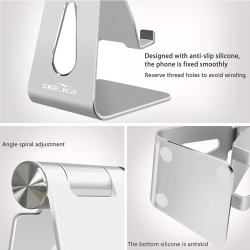 Vista 5 de Soporte ajustable para teléfono celular, soporte para tableta, escritorio de aluminio compatible con iPhone 12, iPad, Samsung Galaxy, Google todos