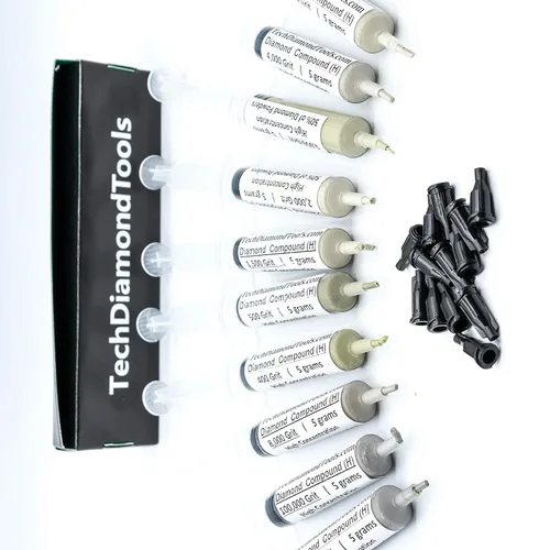 Vista 3 de TechDiamondTools Kit de 10 pasta de pulido de diamante compuesto para pulir en Estados Unidos, hecho de grano 200,000 a 400 para mármol, vidrio