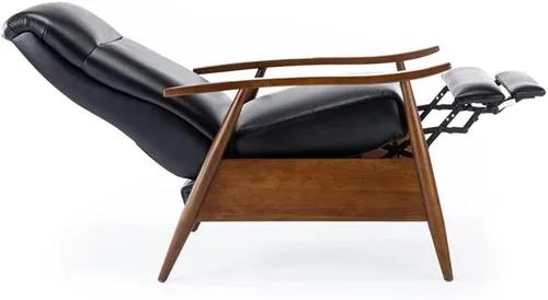 Vista 8 de Solaris Silla reclinable de piel sintética negra con brazo de madera