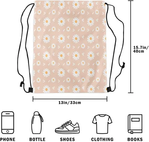 Vista 5 de Castle Fairy 70s Groovy Daisy Bolsa con cordón de 13"x16", naranja blanco