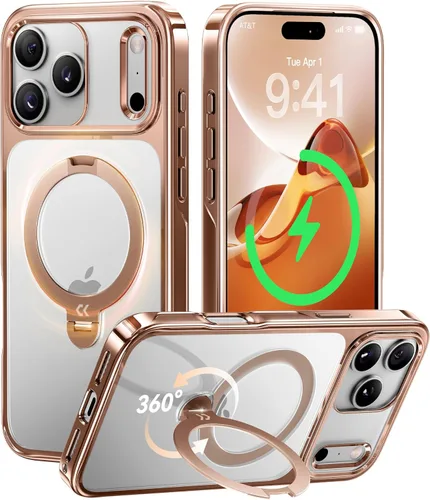 Vista 33 de CASEKOO Funda plateada brillante para iPhone 17 Pro con soporte magnético giratorio de 360 grados [compatible con MagSafe]