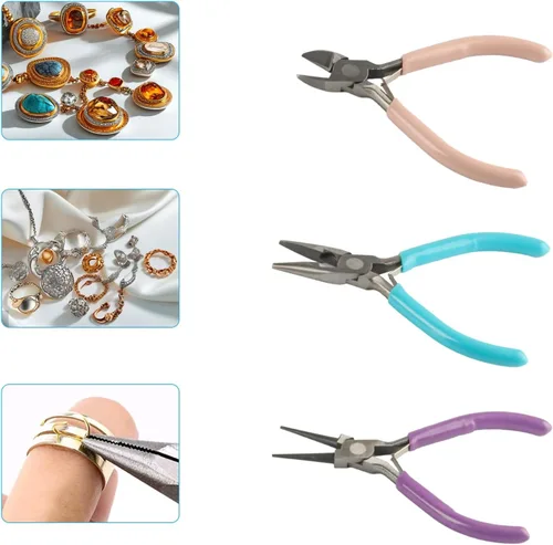 Vista 4 de 3 Pcs Jewelry Pliers Set Needle Nose Round Nose Wire Cutter
