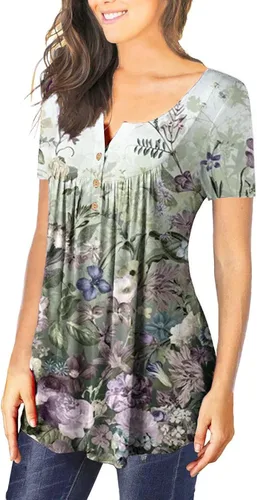Vista 5 de Womens Summer Tops 2024 Dressy Short Sleeve Button V Neck T Shirts Business Casual Beach Outfits Clothes Loose Soft Cute Tees