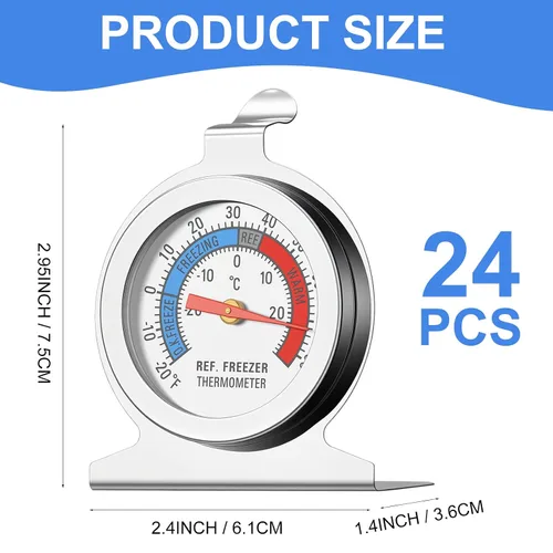 Vista 2 de Paquete de 24 termómetros de acero inoxidable para refrigerador, congelador de doble escala, con esfera grande, rango de temperatura de -20 ~ 80