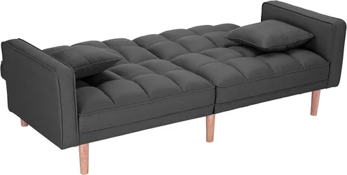 Vista 6 de Sofá cama futón convertible, moderno sofá cama plegable tapizado de lino con dos almohadas, sofá cama de 75 pulgadas para sala de estar, dormitorio