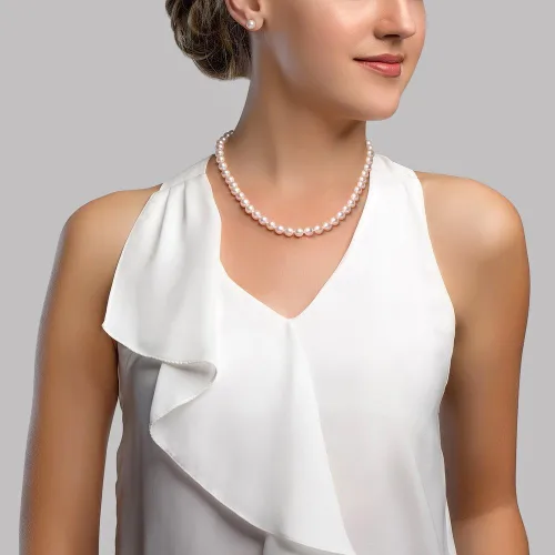 Vista 3 de 14K oro 7,58.0mm japonés Akoya Agua Salada Blanco Collar de perlas cultivadasCalidad AA +, 36" Opera de longitud