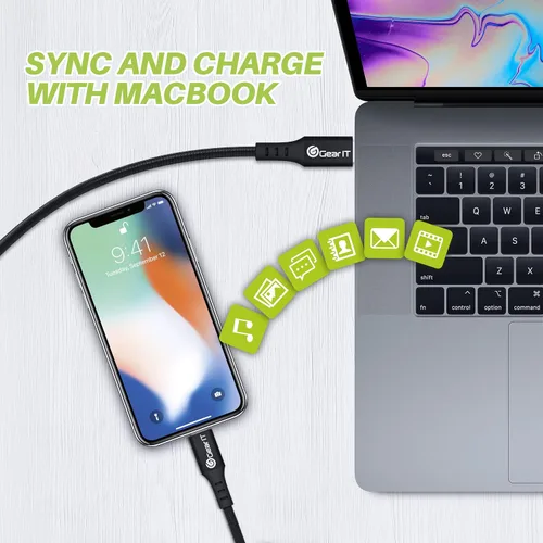 Vista 8 de GEARit Paquete de 2 cables Lightning a USB-C, 6 pies [certificado Mfi] de nailon trenzado de carga rápida para iPhone 12/12 Pro/12 Pro Max/11/11