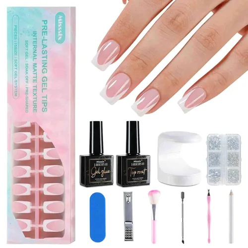 Vista 8 de Misssix Kit de uñas postizas a presión con punta francesa, 150 uñas C-Pink KIT FT-02
