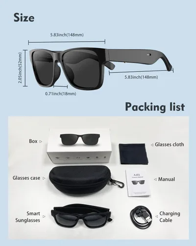 Vista 7 de RUIMEN Lentes inteligentes de audio Bluetooth para hombres y mujeres, lentes de sol inteligentes con altavoces y micrófonos con música de oído