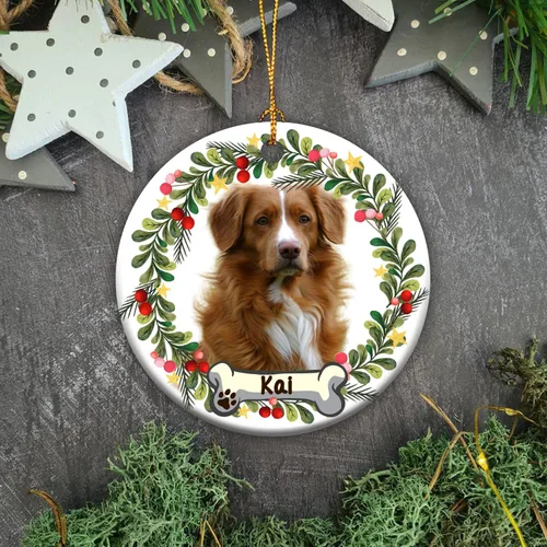 Vista 4 de Adorno personalizado para foto de perro, adorno de Navidad personalizado para mascotas 2023, regalos de Navidad personalizados para cachorros
