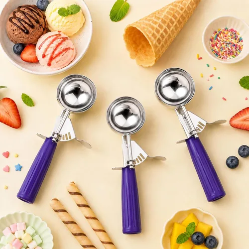 Vista 4 de Cuchara de helado, cuchara de galletas de tamaño pequeño, cuchara de melón con liberación de gatillo para albóndigas de melón, cuchara de helado