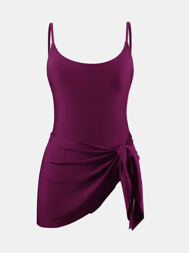 Vista 5 de CUPSHE Traje de baño de una pieza para mujer con cuello redondo y tirantes ajustables con nudo frontal
