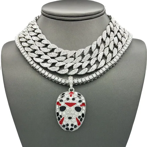 Vista 2 de Collar de cadena de eslabones cubanos para hombre con diseño de rapero con 1 fila de circonitas cúbicas
