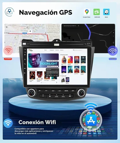 Vista 5 de Para Honda Accord 7ª 2003 2004 2005 2006 2007 Estéreo de coche Android con Carplay inalámbrico/Android Auto Pantalla táctil de 10.1" Autoradio