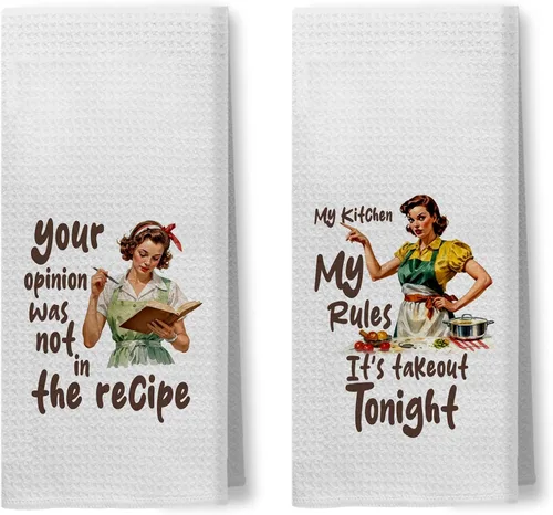 Vista 24 de Toallas de Cocina Divertidas "I'm Fine", Toallas Decorativas de Cocina y Té Estilo Ama de Casa Retro de los 50s, Toallas de Mano de Humor Sarcástico