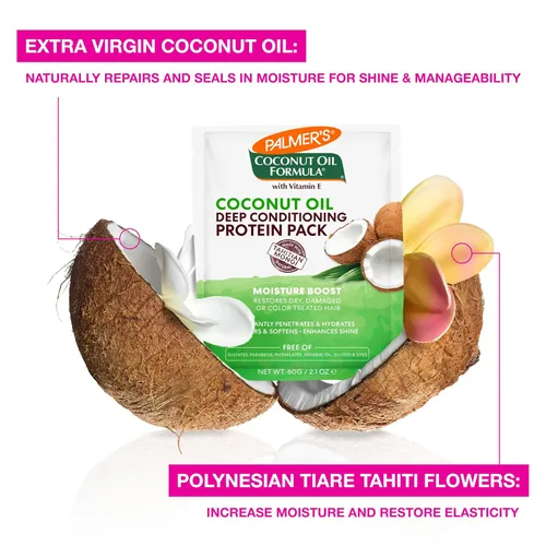 Vista 6 de Palmer's Fórmula de aceite de coco Moisture Boost Protein Pack, tratamiento capilar para cabello seco, dañado, sobreprocesado y teñido, 2.1 onzas