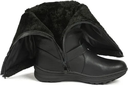 Vista 5 de DREAM PAIRS Botas altas hasta la rodilla con cierre de cremallera totalmente forradas de piel para mujer Nieve