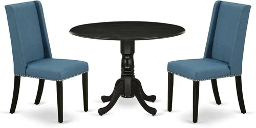 Vista 19 de East West Furniture DLFL3-ABK-21 - Juego de mesa de comedor de 3 piezas contiene una mesa de cocina redonda con gotas y 2 sillas de comedor Parsons