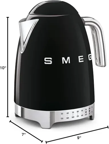 Vista 4 de SMEG Hervidor eléctrico de temperatura variable de 7 tazas, estética de estilo retro con tecnología avanzada, acero inoxidable, 1400 W, 120 V, base
