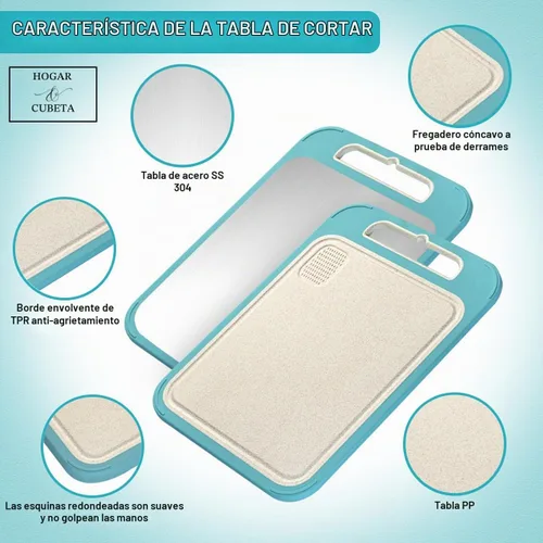 Vista 4 de Tabla de cortar no plástica para cocina, 14 x 11 pulgadas, placa de trigo de doble cara de acero inoxidable, resistente a los arañazos, ranura