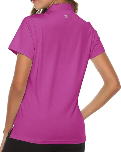 Vista 4 de TBMPOY Polo de golf para mujer, ligera, absorbe la humedad, de secado rápido, 4 botones