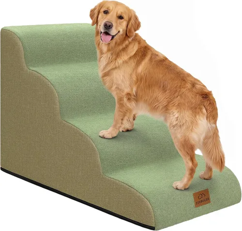Vista 23 de Zerbuger Rampa para perros y escaleras para cama, beige de 3 escalones