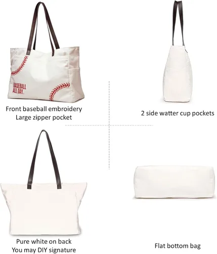 Vista 4 de Bolsa de lona de béisbol para mujer, artículos esenciales para madres deportivas, bolsa bordada de béisbol para mamá, béisbol de viaje, regalo