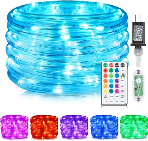 Vista 16 de ANJAYLIA Cuerda de luces solares de 33 pies con 100 luces LED para exteriores, impermeable, funciona con energía solar con 8 modos para exteriores