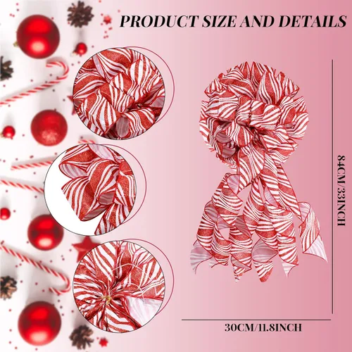 Vista 2 de Zomiboo Juego de decoración para árbol de Navidad incluye lazo de Navidad con bastón de caramelo, arco decorativo de 31.5 pulgadas, rojo y blanco