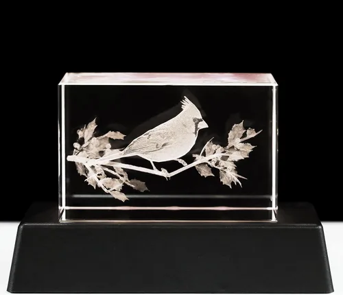 Vista 8 de YWHL Regalos de cardenal de cristal para mujeres y hombres: Figurina decorativa cardenal rojo grabada en 3D con láser, luz nocturna, regalos