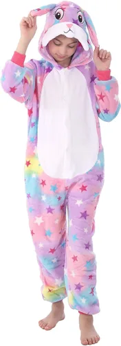 Vista 5 de WOYASIM Disfraz de franela para niños, disfraz de Halloween, Pascua, animales, cosplay para niñas y niños, una pieza