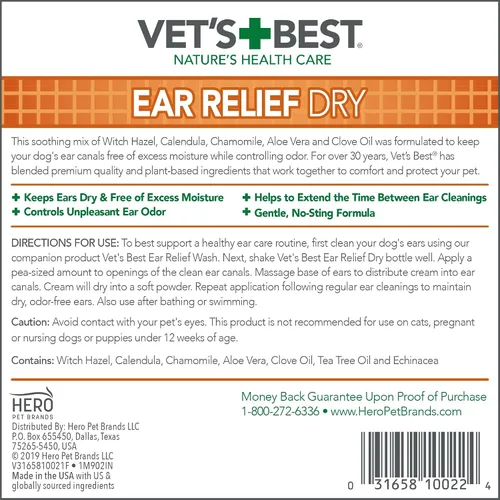 Vista 3 de Vet's Best Alivio para Oídos Secos para Perros, 4 oz Fight Dry Ears, Relieve Dry Discomfort & Odors, Supports Healthy Ears, Gentle Daily Cleansing