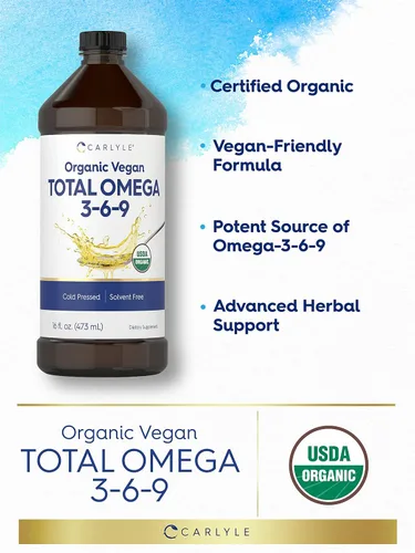 Vista 3 de Carlyle Omega 3 6 9 16 onzas líquidas Prensado en frío Suplemento orgánico certificado, vegano Vegetariano, sin OMG, sin gluten y sin