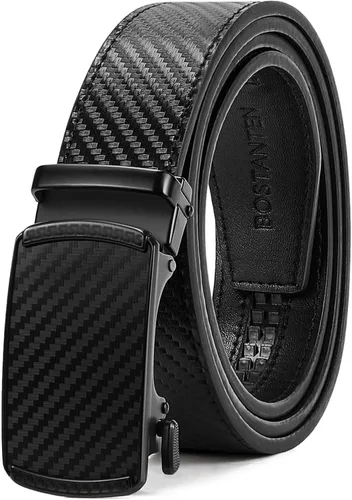 Vista 14 de BOSTANTEN Cinturón de cuero con trinquete para hombre, para atuendos formales e informales con hebilla ajustable, se ajusta a la medida. 001- Negro