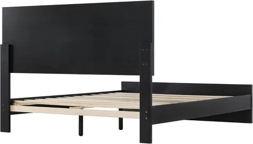 Vista 13 de KISLOT - Marco de cama de madera tamaño matrimonial con cabecera y estribo, base de colchón de plataforma de madera, muebles de dormitorio