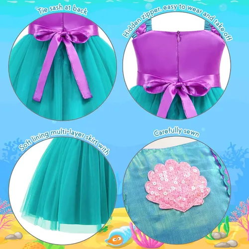 Vista 5 de Mermaid Costumes for Toddler Girls,Mermaid Dress for Kids,Birthday Halloween Party Dress Up Outfits