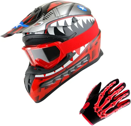 Vista 14 de 1Storm - Casco de motocross para adultos BMX MX ATV Dirt Bike Downhill Mountain Bike estilo Monster Shark Racing HKY_SC09S Negro tiburón