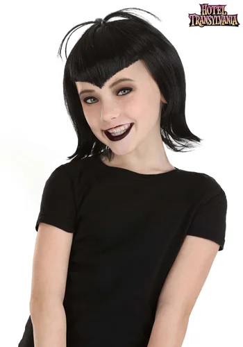 Vista 2 de Hotel Transylvania Child Mavis peluca, peluca corta negra del disfraz de vampiro