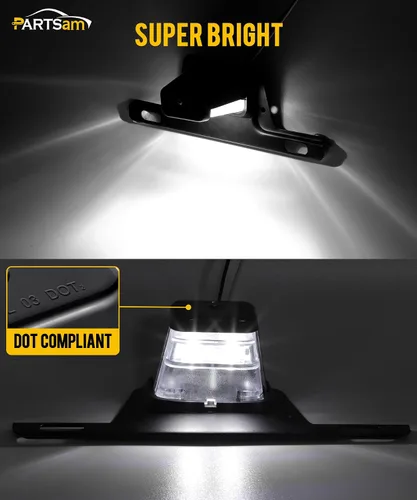 Vista 3 de Partsam Luz LED para matrícula, impermeable, 12 V CC, luz de etiqueta de licencia con soporte, orificio de drenaje, montaje de soporte de acero