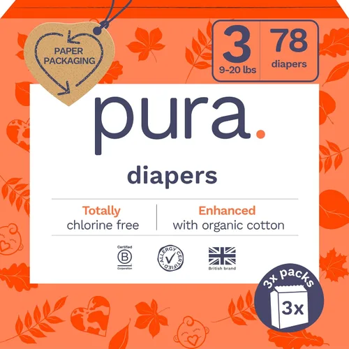 Vista 15 de Pura Pañales para bebé recién nacido con piel sensible, paquete de prueba, talla 1 (4–11 lbs), totalmente libre de cloro, indicador de humedad