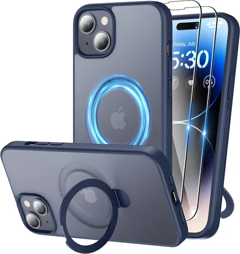 Vista 12 de Funda magnética para iPhone 15 con soporte, soporte de anillo invisible con protector de pantalla compatible con MagSafe Slim esmerilado mate, funda