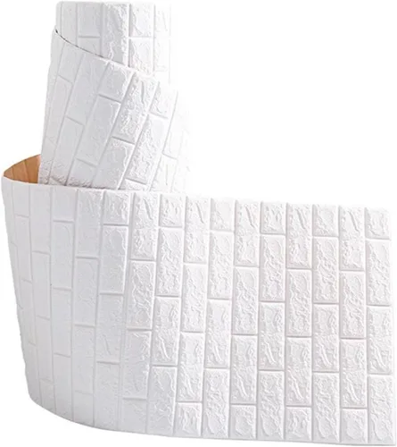 Vista 6 de SOVORM Paneles de pared de ladrillo de 32.8 ft, papel tapiz de espuma 3D blanco para despegar y pegar para dormitorio, sala de estar y decoración