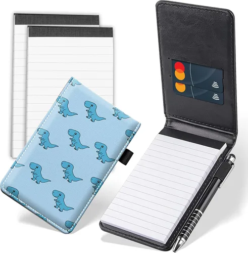 Vista 18 de Juego de 4 mini blocs de notas de bolsillo, funda de cuero sintético de mármol abstracto con 2 ranuras para tarjetas, 1 lápiz capacitivo y 2